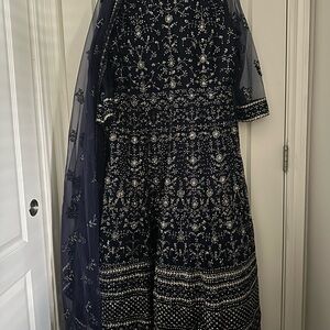 Elegant Navy and White Embroidered Dress